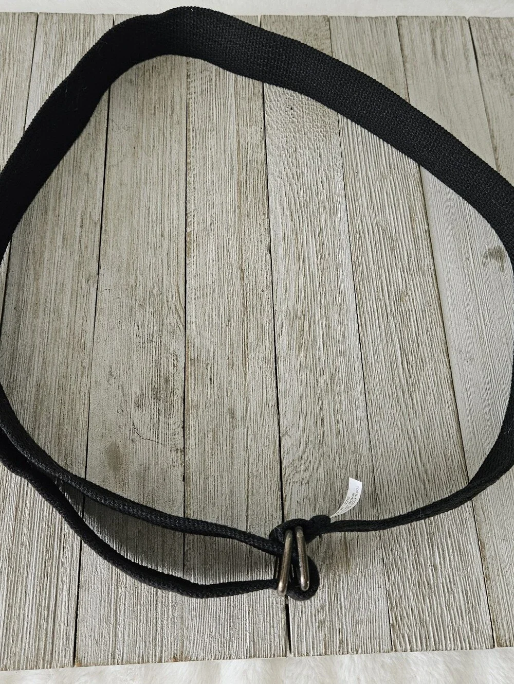 Black Woven Cotton Canvas Web Belt with Metal Double Ring Buckles .Measures 1.5